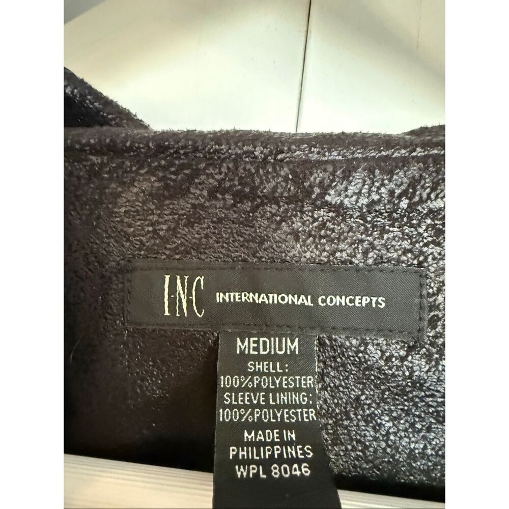 INC international concepts faux leather sheen asymmetrical jacket M - Picture 3 of 8
